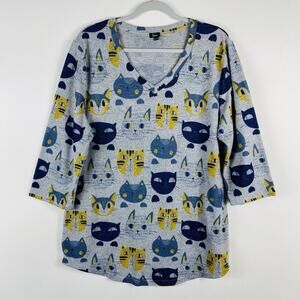 Shana Top XL Gray Cats Textured V-Neck 3/4 Sleeve